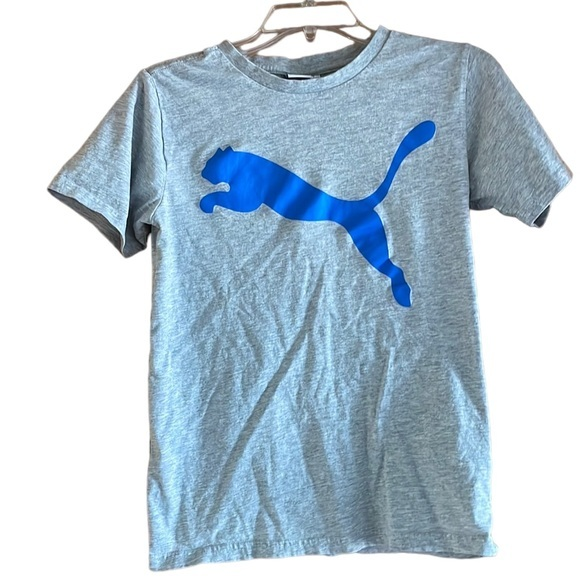 Puma‎ Boy’s Graphic Logo Short Sleeve Cotton Tee Shirt Large 14/16 Grey - Picture 1 of 5